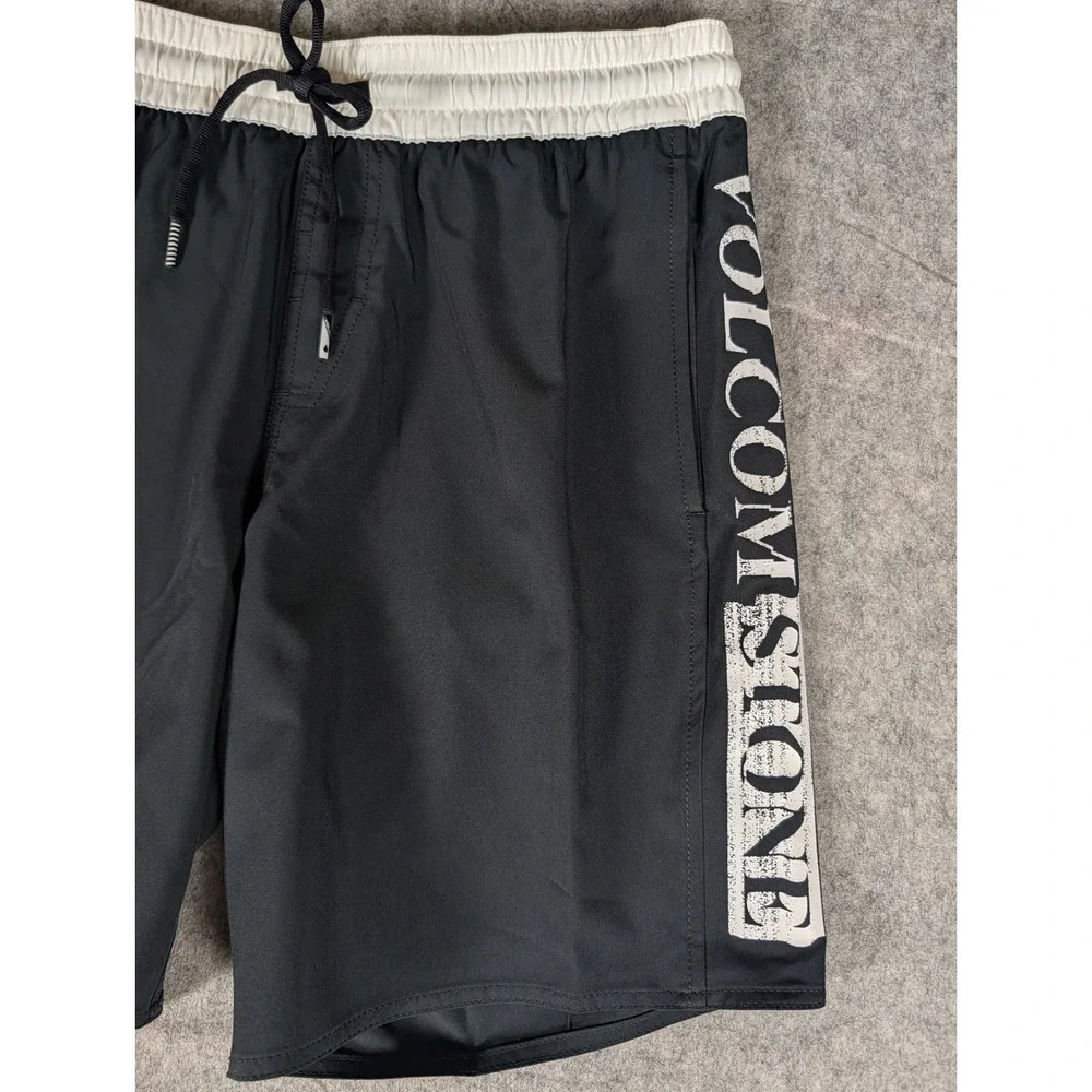Volcom Stone Mens Black White Striped Graphic Board Shorts Swim Trunks New